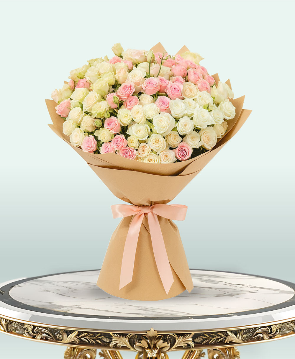 Blushing Elegance – White & Pink Spray Rose Bouquet